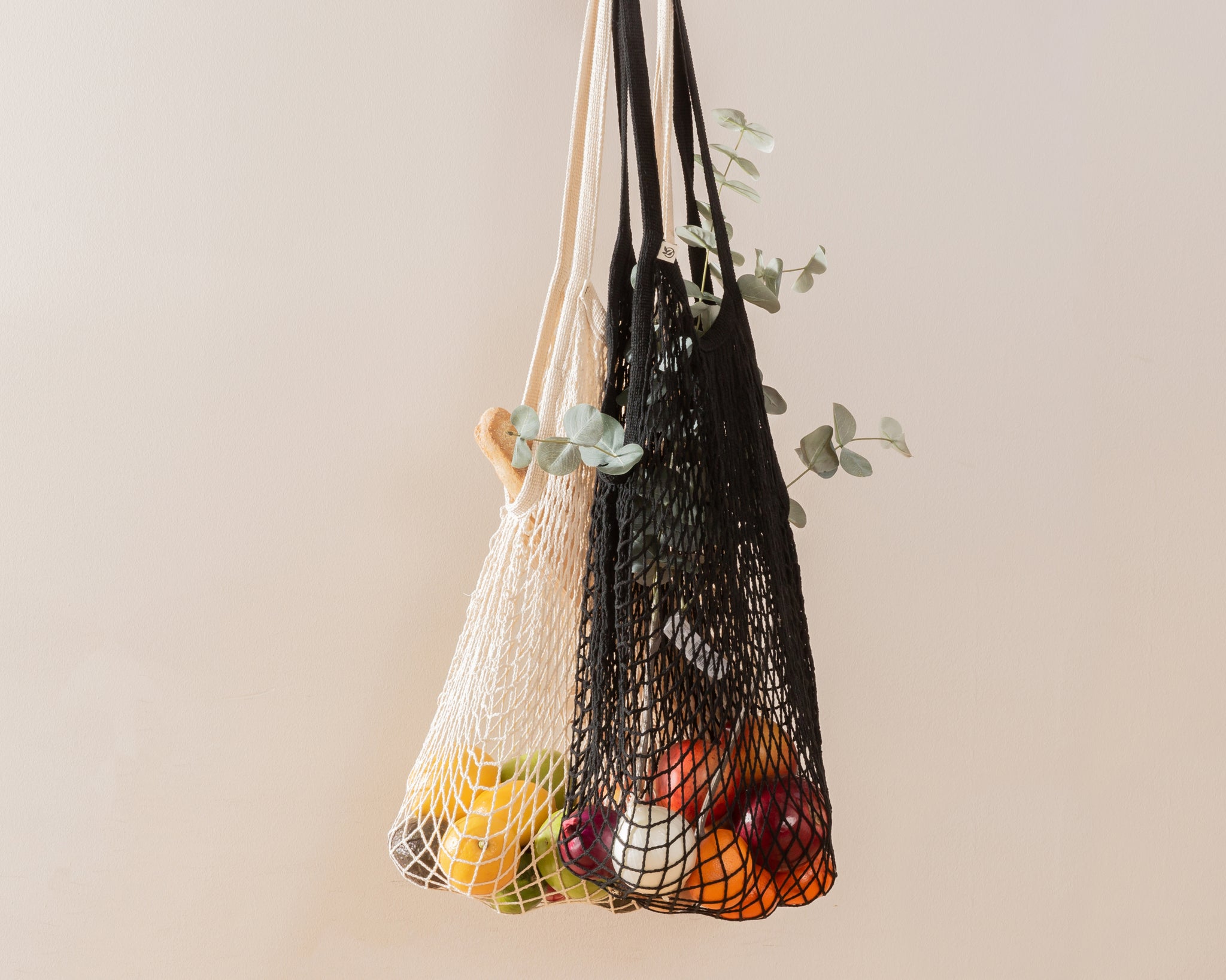 Cotton Mesh Bag, 15x12.2 Long Handle Mesh Net String Grocery Bags Orange